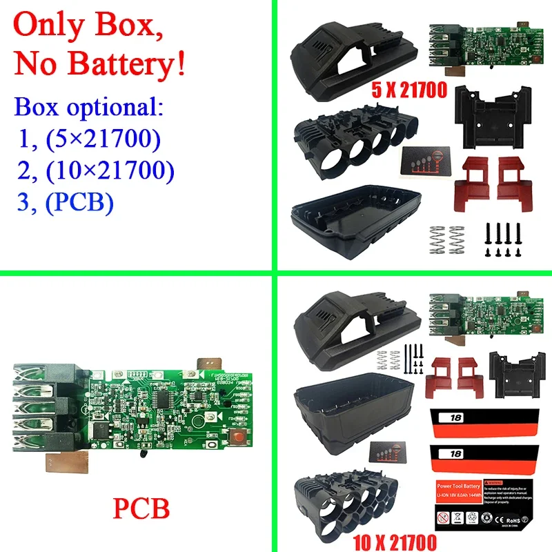 Li-ion Case Plástico Bateria Pcb Carregamento Proteção Circuit Board Box Shell para Milwaukee Lithium Ion Battery Housings 18v 21700