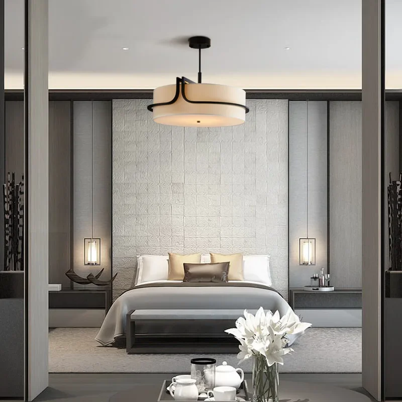 

Modern Minimalist Fabric Art Ceiling Black Chandelier LED Dining Room Bedroom Hallway Pendant Lamp Decor Indoor Lighting Fixture