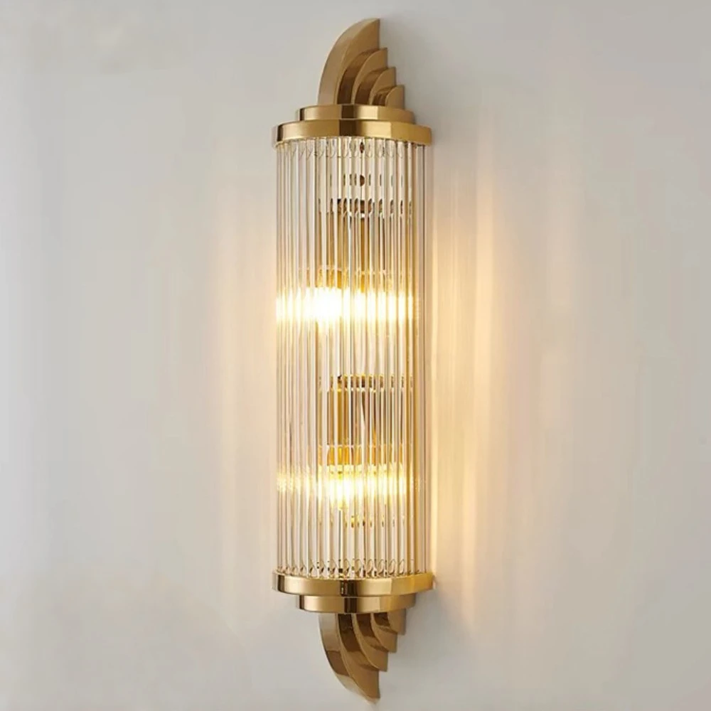 American Style Luxury Living Room Stainless Steel Wall Lamp Villa Background Wall Stainless Steel Customizable Glass Wall Light