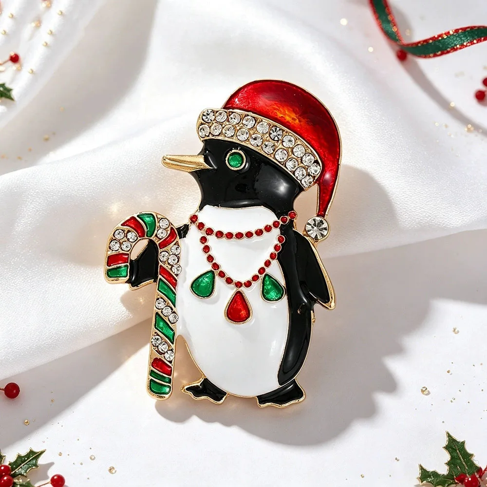 Christmas Themed Penguin Brooch Christmas Penguin Enamel Pins Santa Hat Candy Cane Animal Lapel Pin Xmas Gift Jewelry Clothing