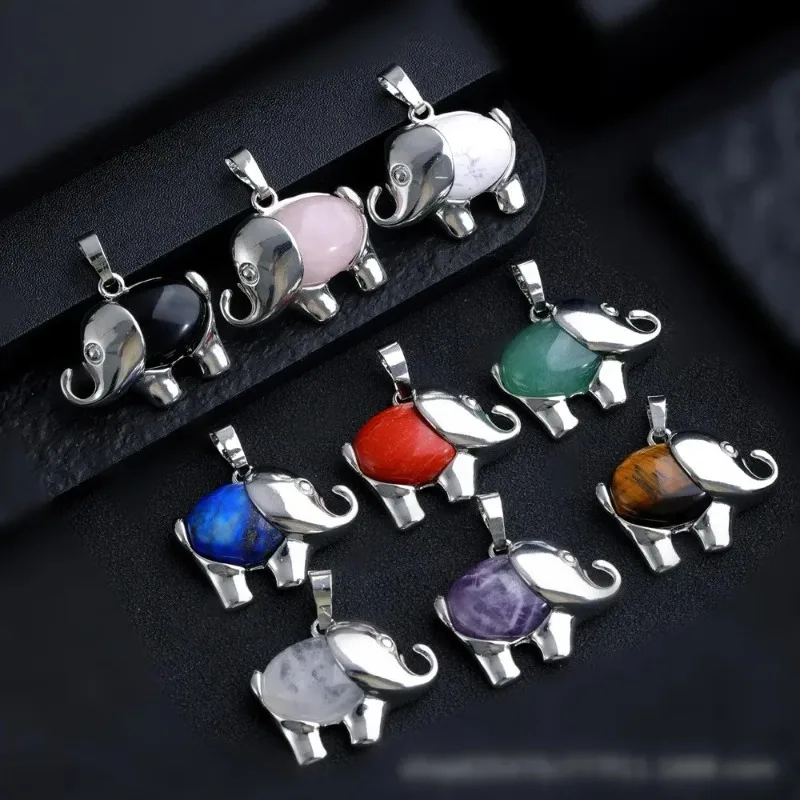 10pcs Natural Stone Elephant Animal Shape Pendants Reiki Jewelry for Women Girls Lovely Small Pendant Diy Earrings