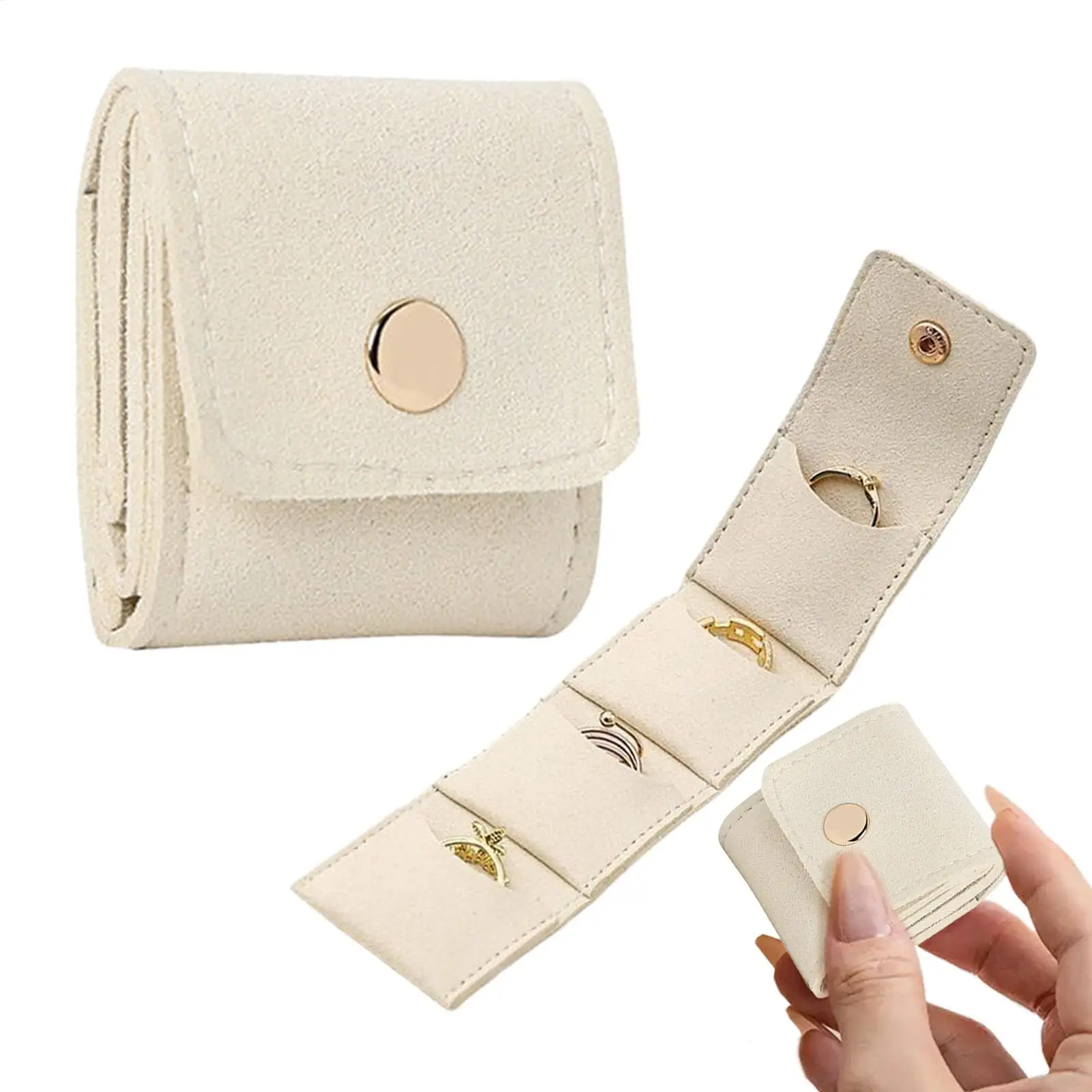 Jewelry Travel Pouch Small Jewelry Travel Case Trendy Foldable Divided Case with Buckle Mini Folding Jewelry Bag Storage Bag