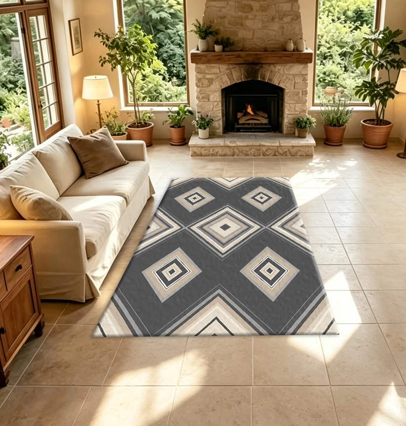 Neutral Color Diamond-Shaped Geometric Carpet Floor Decoration Simple Modern Style Home Living Space Carpet