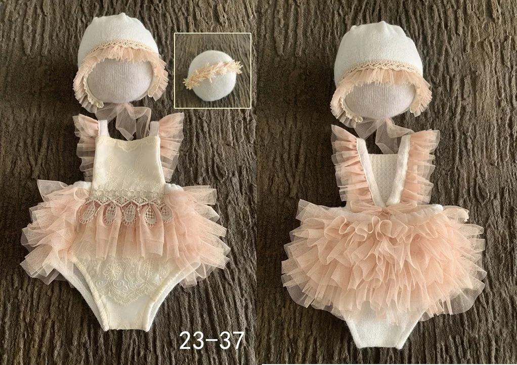 Roupas fotográficas para recém-nascidos, vestimentas para meninas e bebês, opção com faixa de cabeça e laço, 0-1 meses