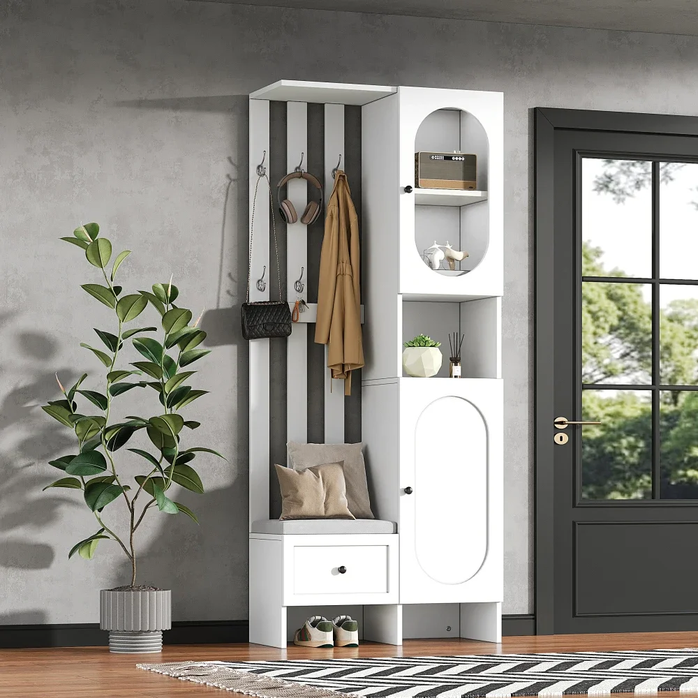 85 * 33,5 * 200 cm kompakter Kleiderschrank, Wohnmöbel-Aufbewahrungsschrank aus gehärtetem Glas, weißer Eingangsschrank, Kleiderschrankständer – Detail 5