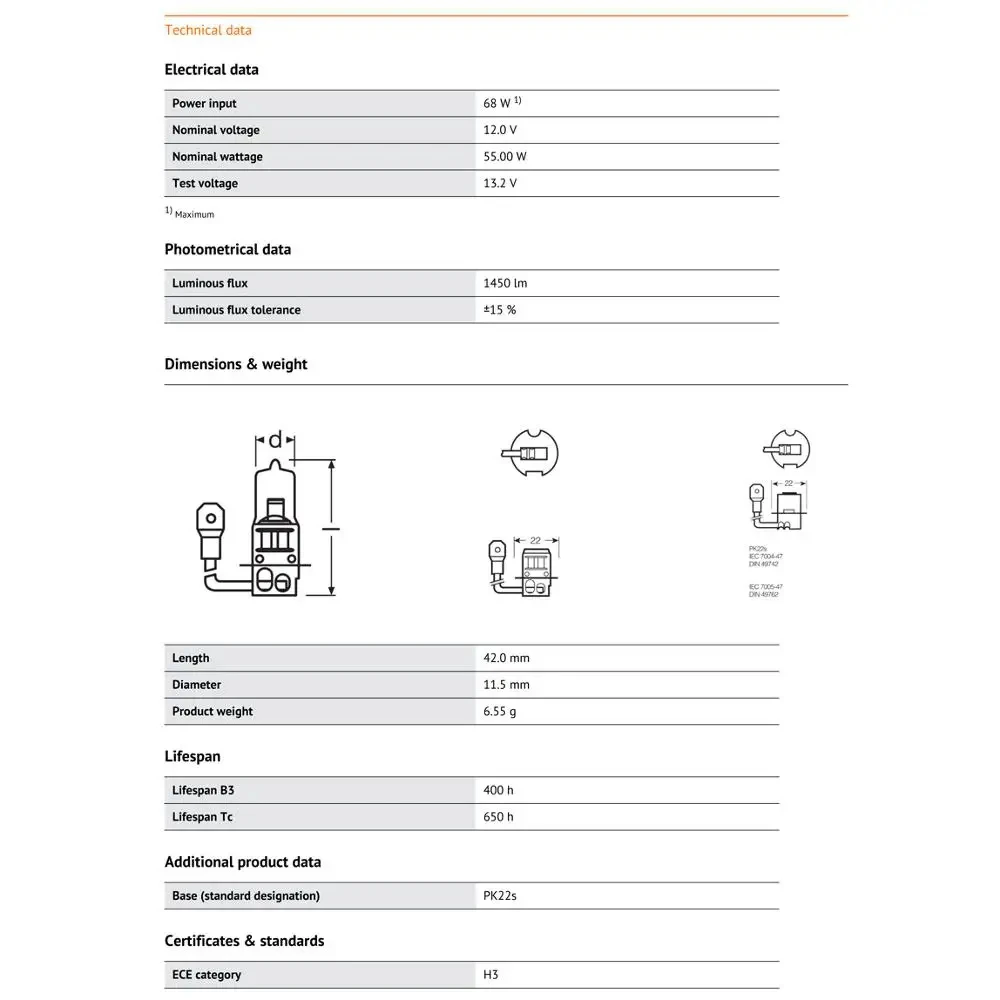 OSRAM H3 12V 55W 64151 PK22s Standard Light Car Halogen Fog Lamps Auto Bulb 3200K Original Headlight