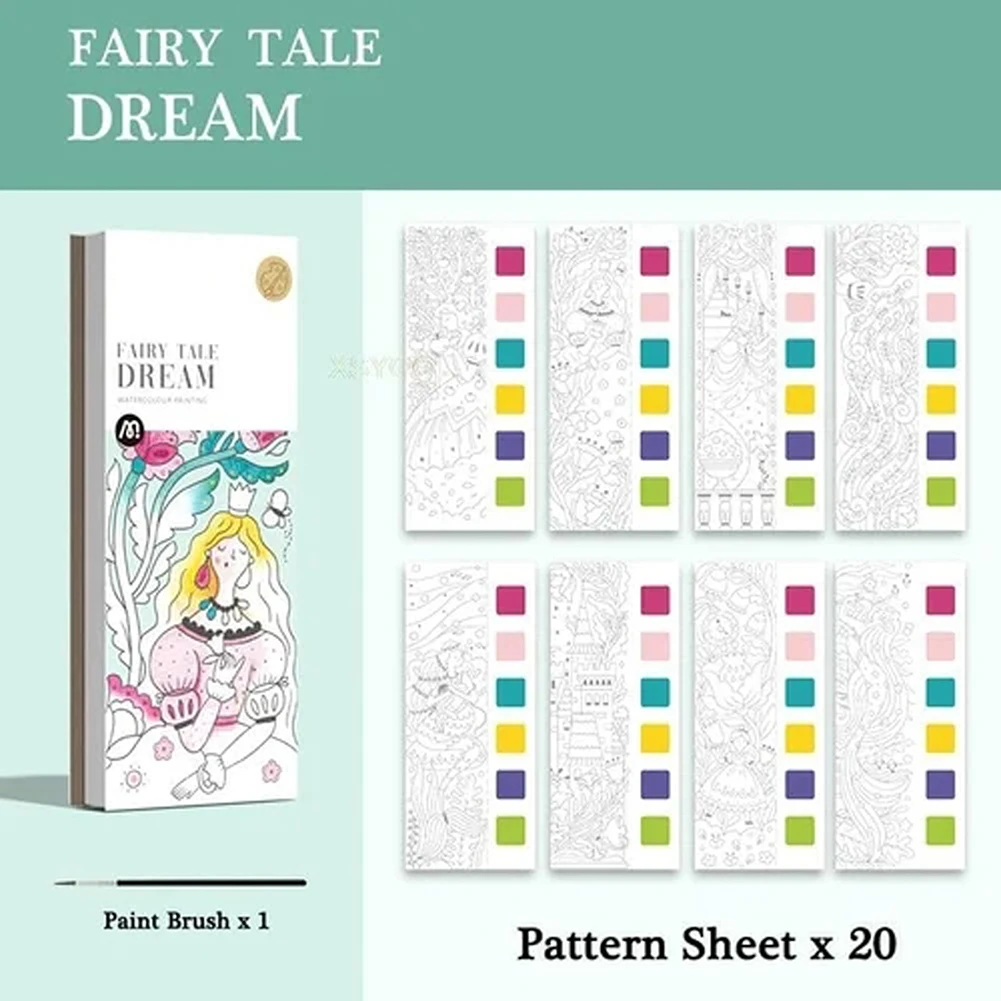 20pcs Watercolor Painting Coloring Paper Fine Grain Watercolor Paper Set With Brush Perfect Gift