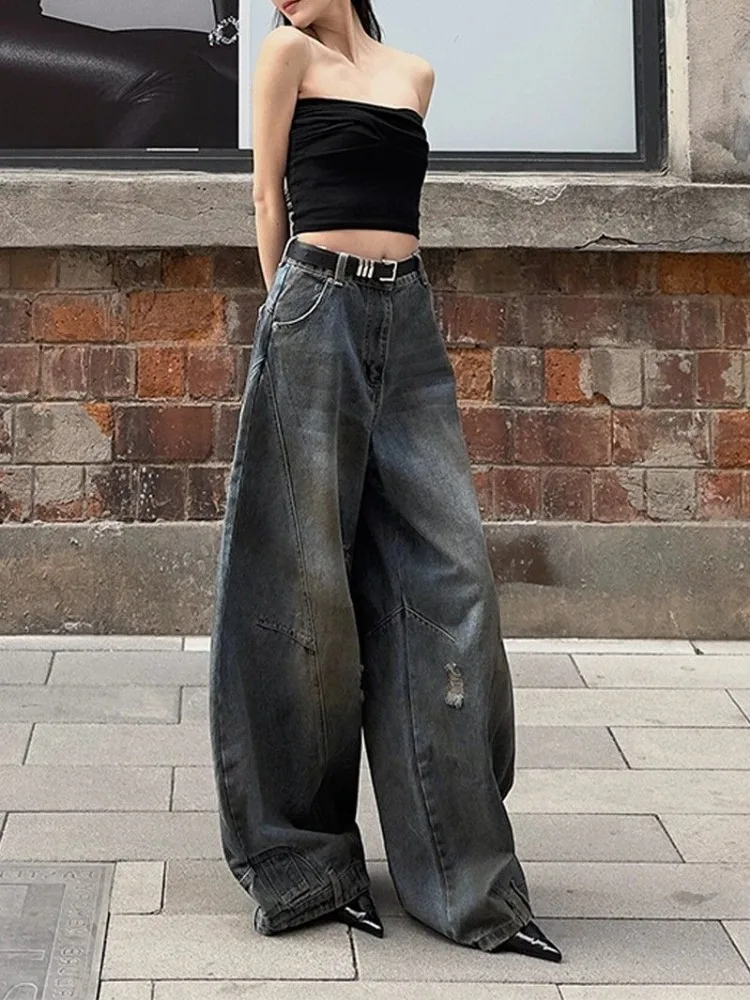 HOUZHOU-pantalones vaqueros holgados de estilo coreano para mujer, ropa de calle estilo Grunge, Harajuku, gótico, Vintage, Y2k, 2000