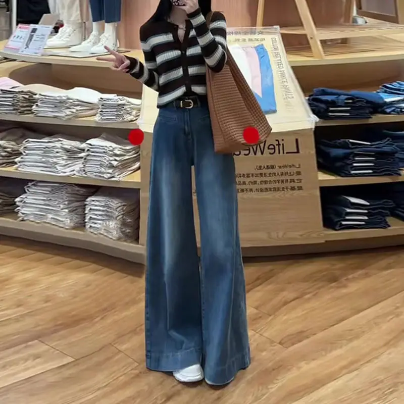 

Retro Women's Jeans Loose Wide Leg High Waist Pants Autumn Winter New Style Korean Design Sense Draping Slimming Effect