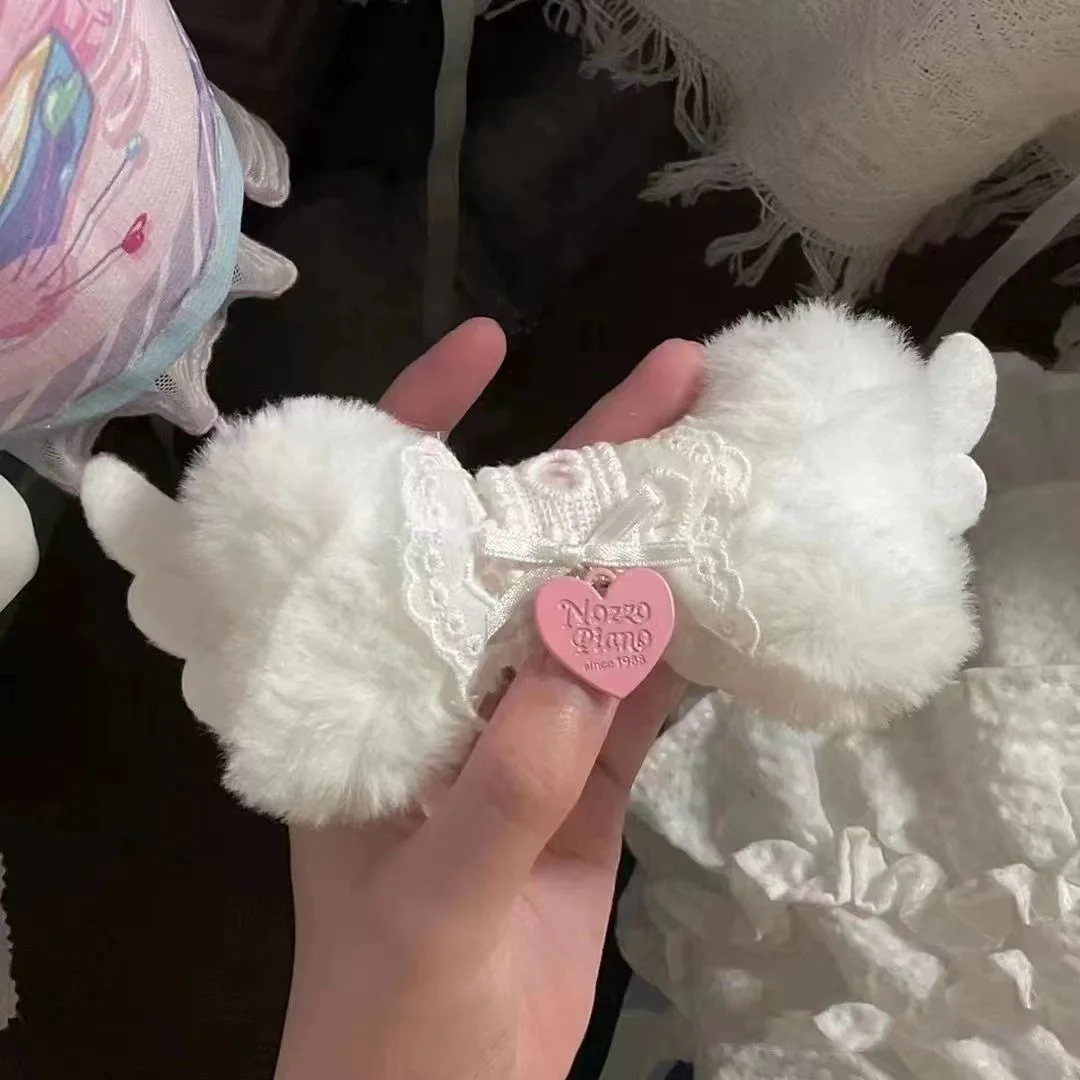 Bianco peluche grande osso pizzo cuore ali d\'angelo fermaglio per capelli dolce carino fascino Lolita ragazze Y2k accessori per capelli estetici per