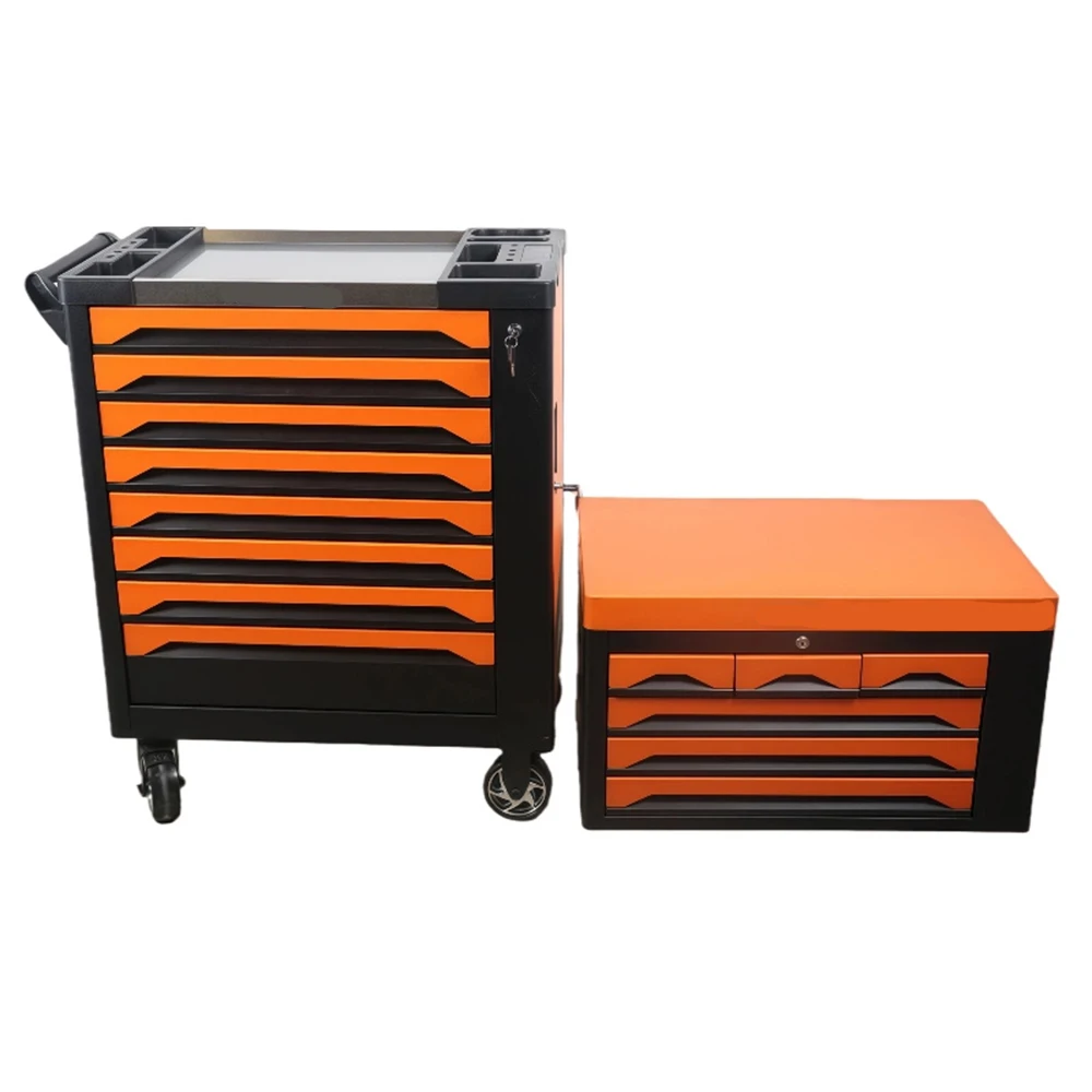Orange And Black Large Capacity 8-Drawer Rolling Cabinet Tool Box Organizer With Wheels
