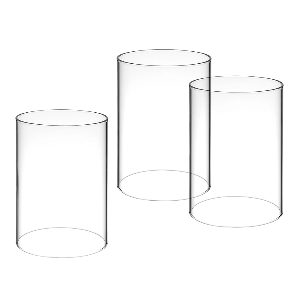 

3Pcs Transparent Glass Sleeve Cylindrical Windproof Design Holder for Various Taper Pillar Votive Candles