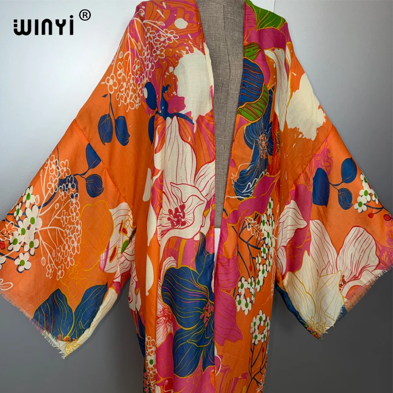 WINYI Africa moda kimono maxi abito da spiaggia copricostume Cardigan boho cappotto stampa Caftano abiti da spiaggia donna abaya dubai lusso