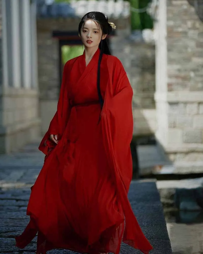 Chinese Hanfu Dress Women Traditional Vintage Hanfu Red Set Halloween Cosplay Costume Summer Party Hanfu Outfit Plus Size XL