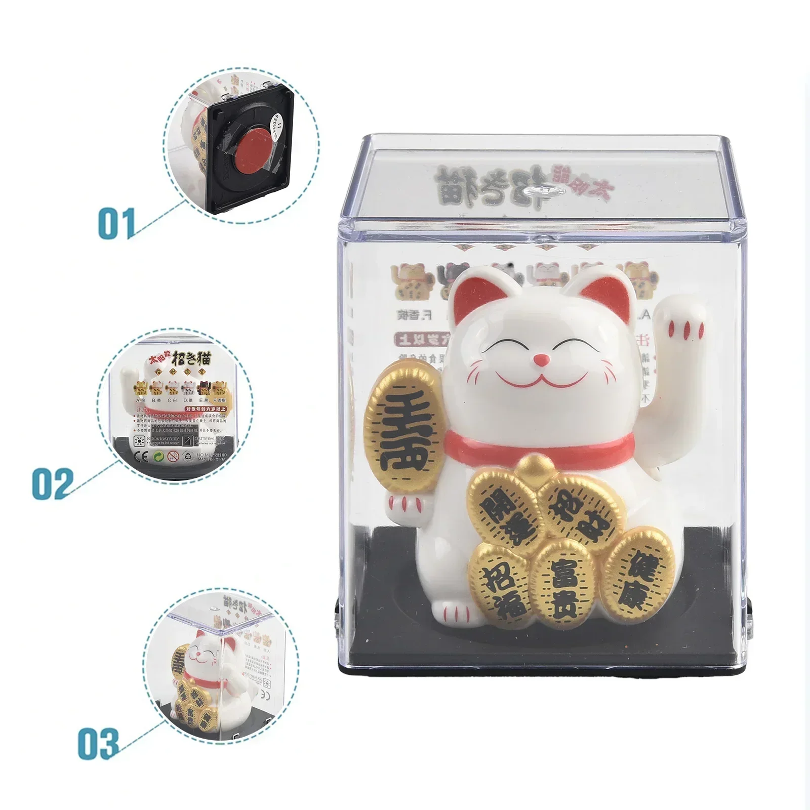 Solar Powered Maneki Neko Lucky Cat Welcoming Chinese Lucky Cat Waving Hand Beckoning Fortune Cat Figurines For Home Decor