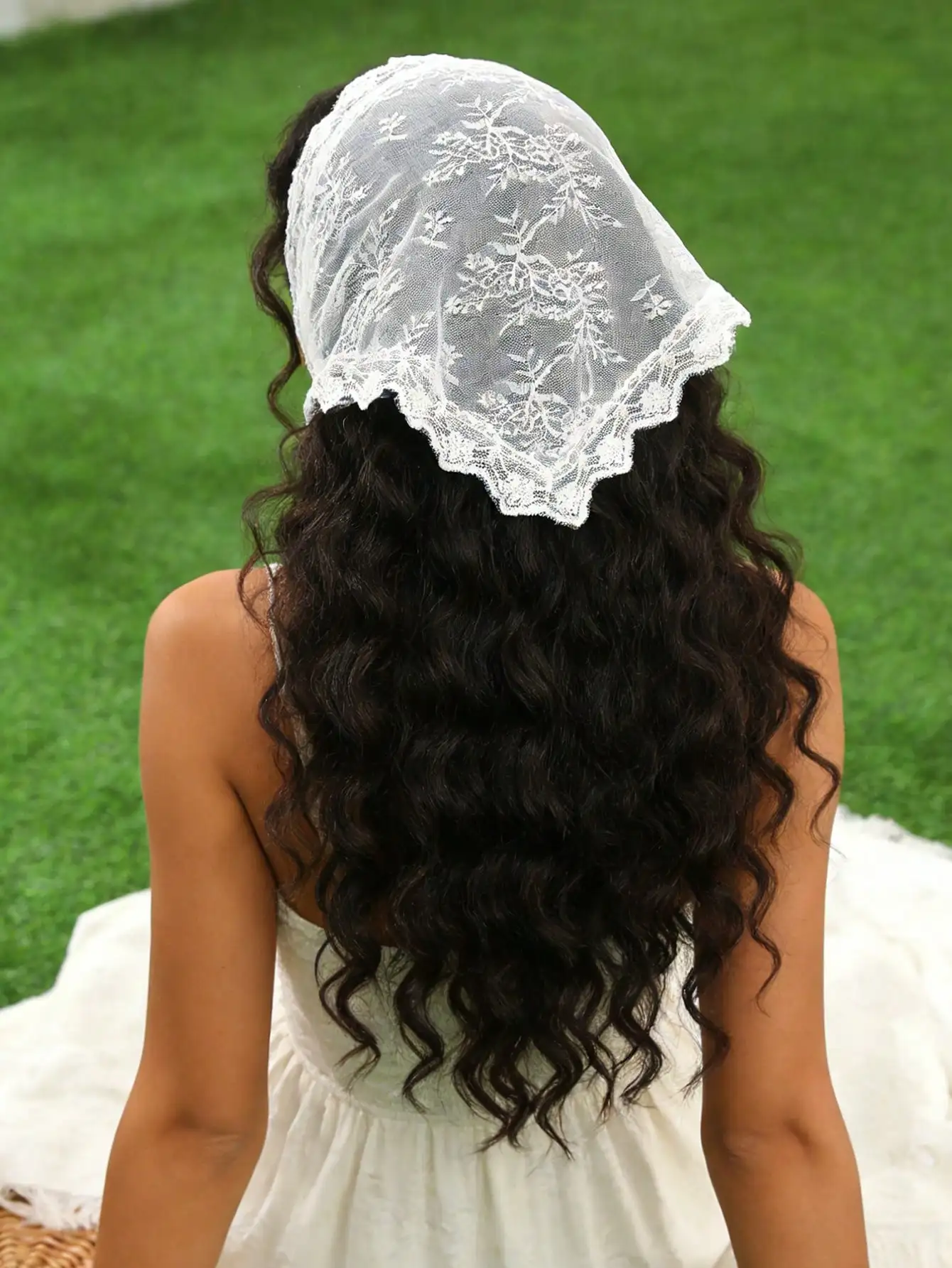 1pc Minimalist Street White Lace Floral Tie Neckerchief Summer Hair Accessories Beach Hair Band Women Bandana Vacation Headband
