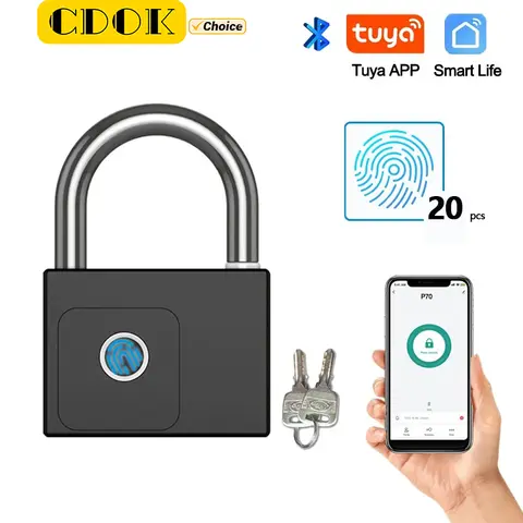 CDOK P70 Tuya Bluetooth Smart Padlock, Heavy Duty Padlock for Warehouse, IP65 Waterproof, Built-in Rechargeable Aluminum Battery
