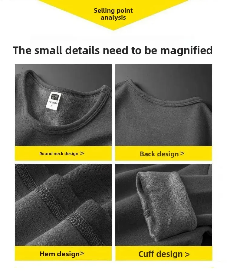 Winter-Herren-Langarm-T-Shirt, Fleece-gefüttert, verdickt, nicht entflammbar, samtig, warm, Rundhals-Unterhemd, lässig, atmungsaktiv. – Detail 6