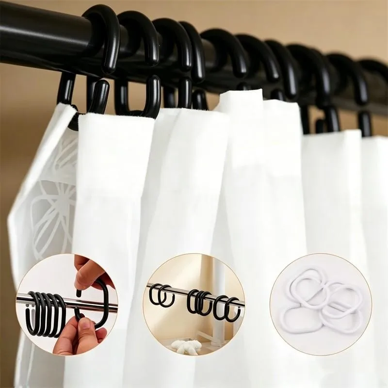 97 pcs Bathroom Drapery Rings, Home Toilet Partition, Durable Plastic Body, Easy Snap-On Closure, Multipurpose