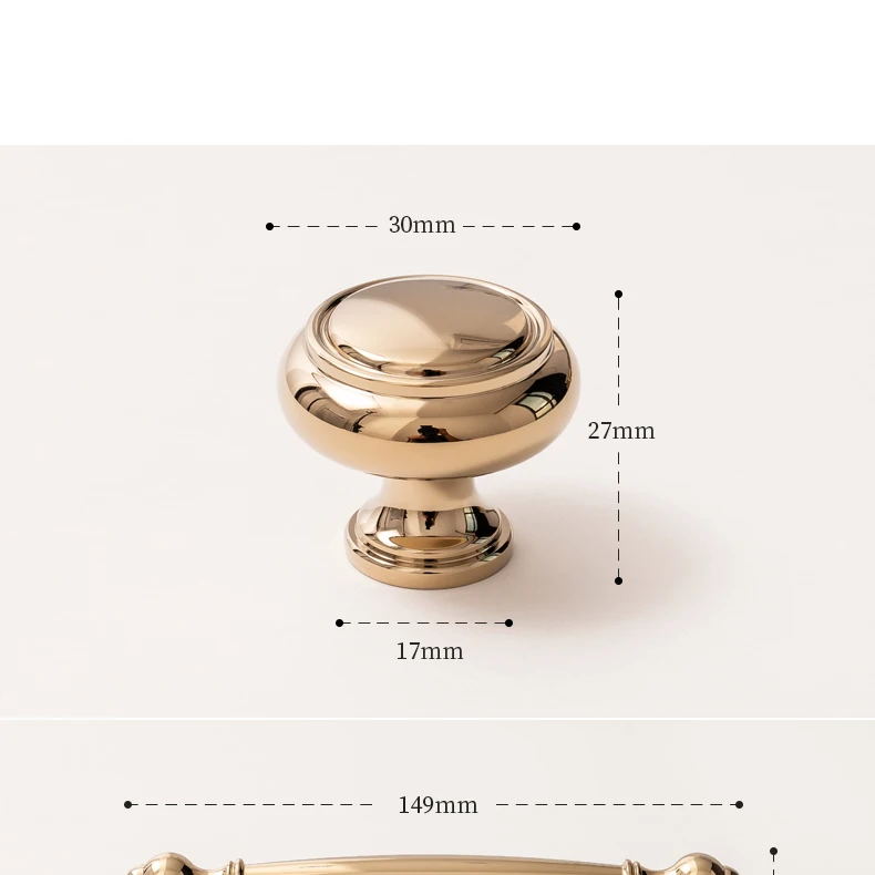 30 mm gold knob dimension diagram showing a 27 mm projection