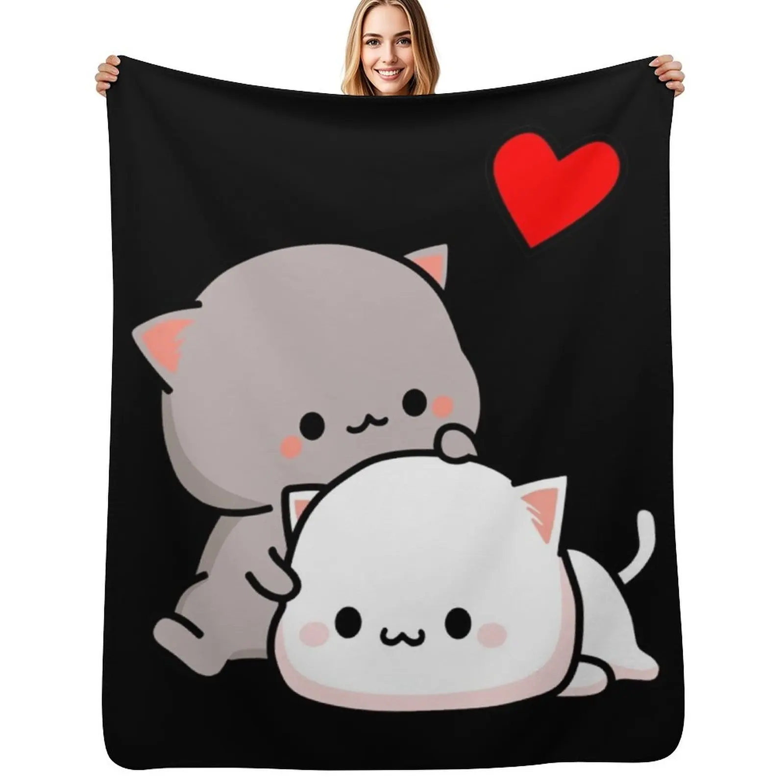 

Peach Cat and Goma Love Never Fails Classic Throw Blanket Personalized Gift Thins Soft Plaid Polar Blankets