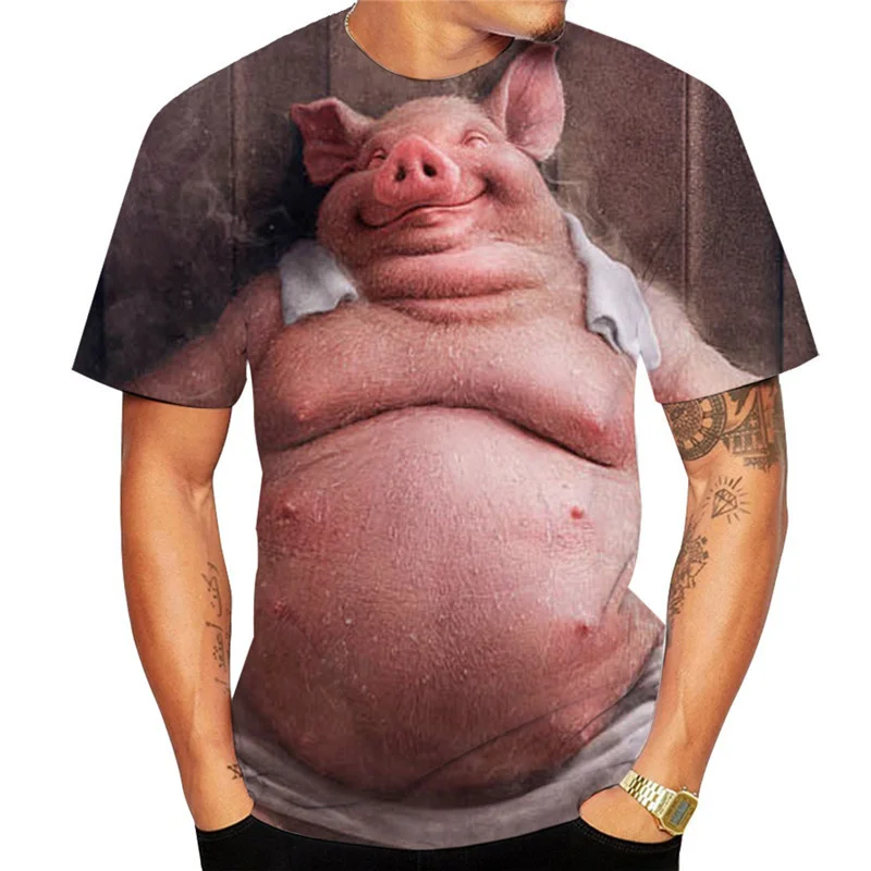 Guitar-playing Pig 3D Printed Men\'s T Shirts Funny Summer Animals O-Neck Short Sleeve Casual Comforts Tee Shirt Kid Tops Women