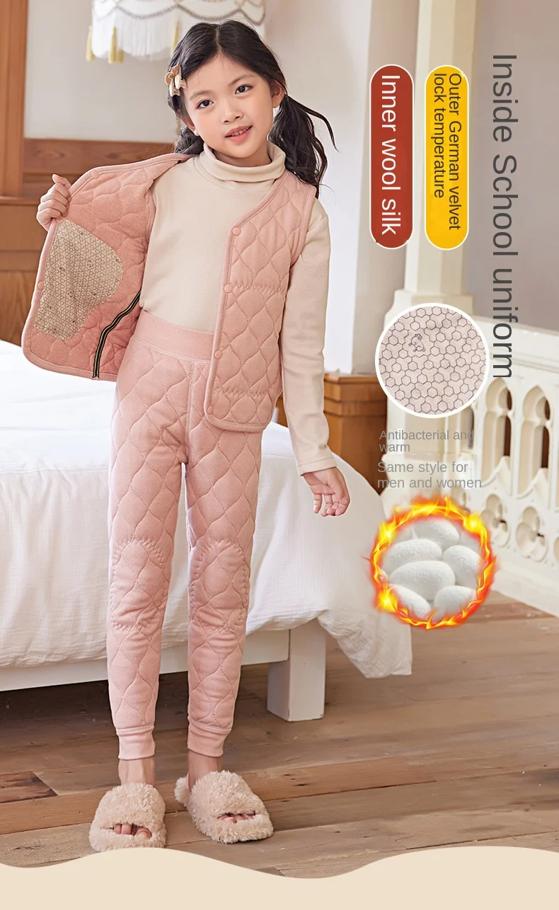 

Children Thermal Underwear Winter Teenage Kids Thermal Clothing Woolly Natural Silk Fleece Thick Warm Boys Girls Underwear Sets