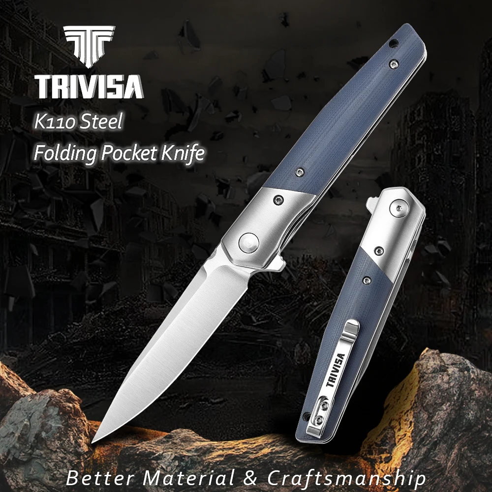 TRIVISA Good Pocket Folding Knife For Men,Flipper EDC knife with Clip, 3.54