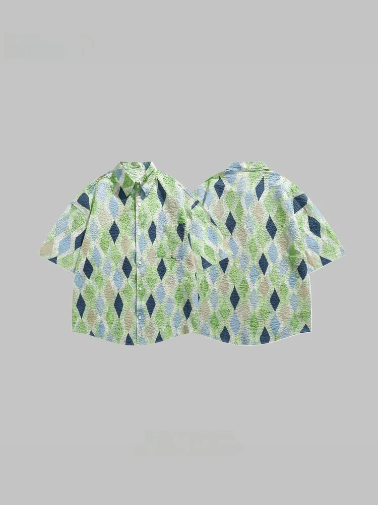 Haodipaul Лето Новый Американский Ретро Цвет Blo Diamond id Hawaii Casual ort Sve irt Женский Sle Полиэфирное волокно