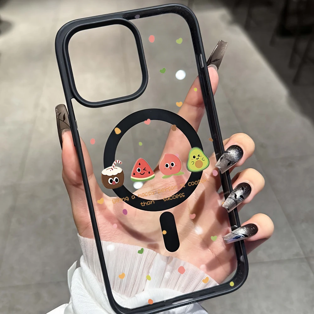 Cute Cherry Fruit Clear Case For Magsafe iPhone 16 15 Pro Max 17 16 15 14 11 13 12 Pro Max Plus Cases Wireless Charing TPU Cover 썸네일 3