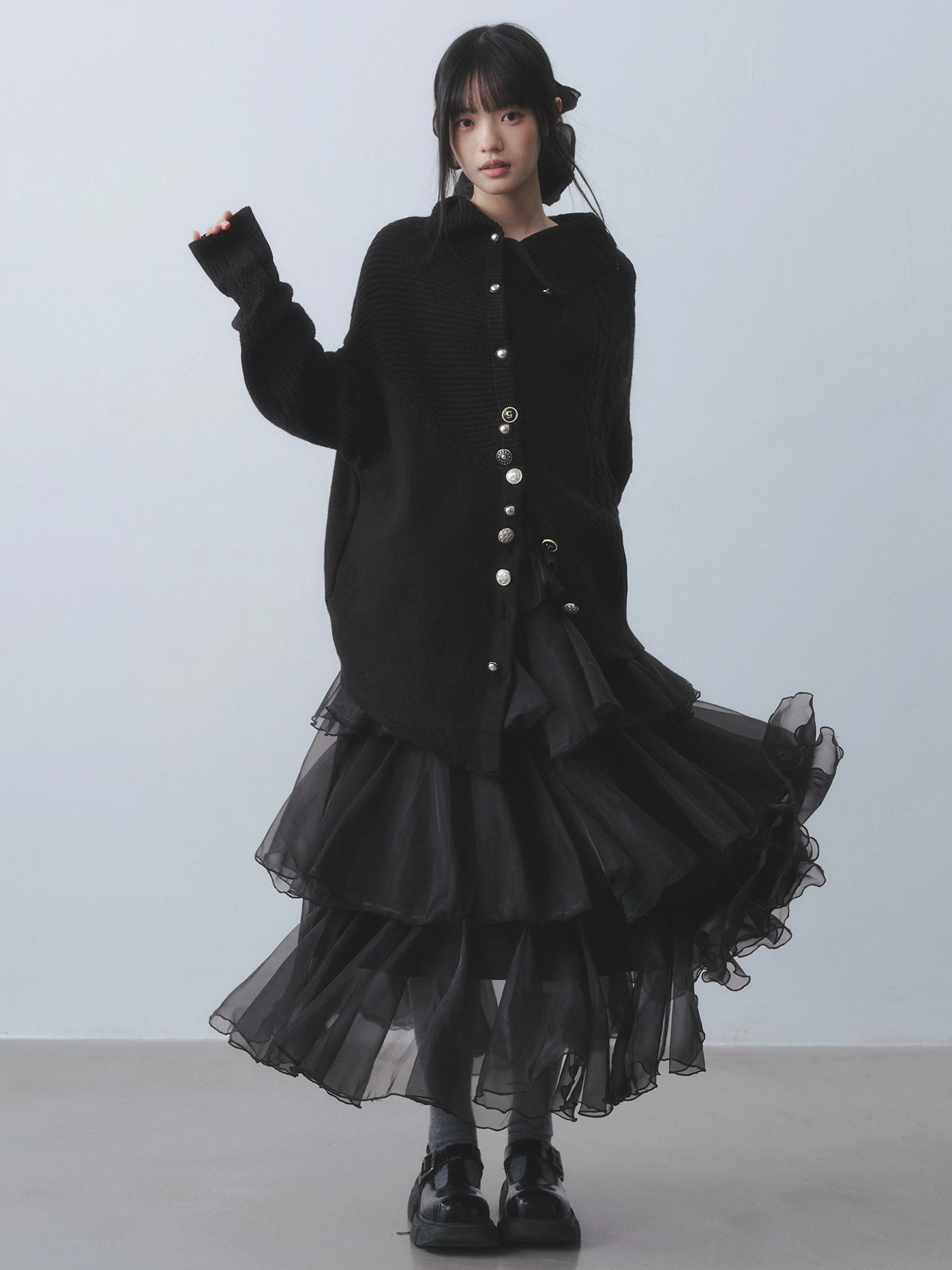 

Романтическая многослойная черная тюлевая юбка с высокой талией, в стиле пэчворк, полуоблегающая, для вечерних мероприятий, уникальный дизайн, готический стиль, милый и дерзкий образ.