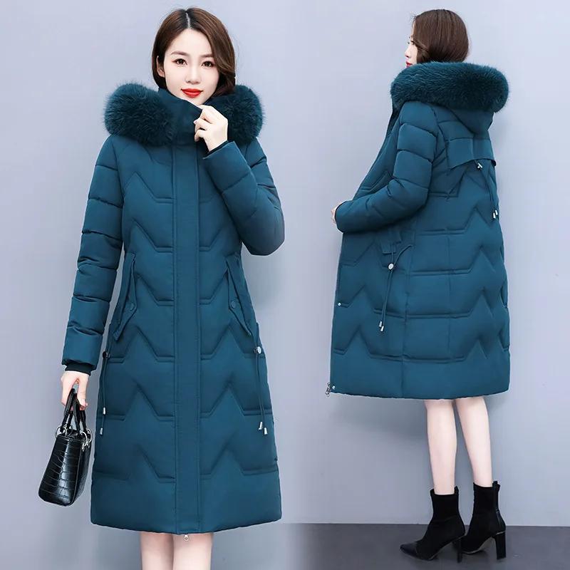 Down Cotton-padded Clothes for Women's Medium and Long Winter Thickened Knee-padded , Solid Color Women's Cotton-padded Jackets