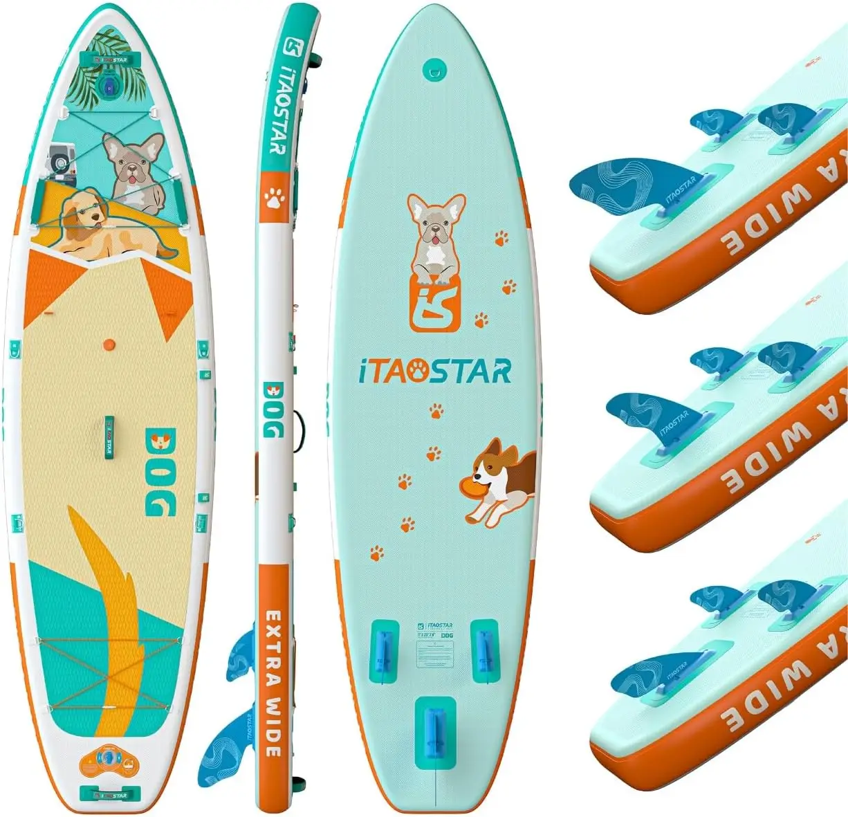 

Inflatable Paddle Board 11'x35" 6" Thick, Extra Wide SUP for Balance, 5 Fins, 120L Backpack, Pump, Paddle, Leash, Camera Mount