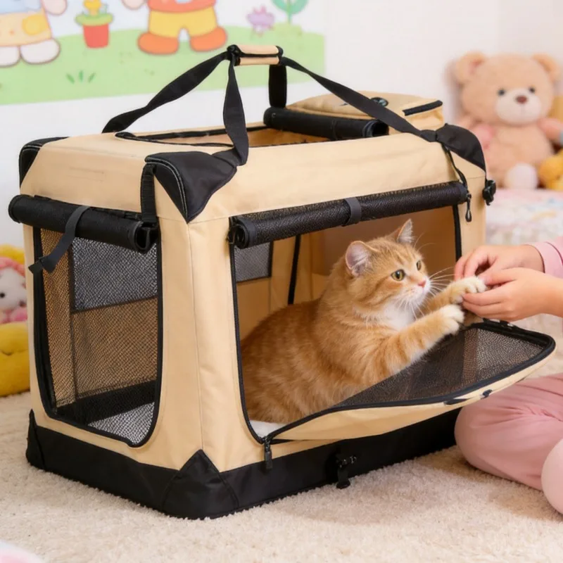 Three-door Soft Foldable Pet Carrier With Comfort Mat Fastening Straps Multi-use Kennel For Dogs Cats Small Rabbits