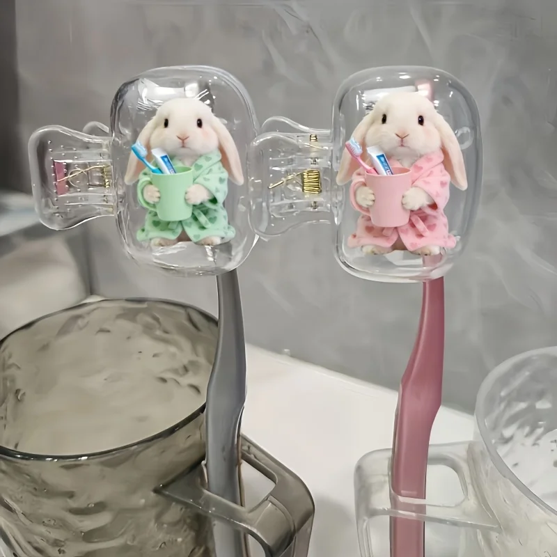 2pcs Rabbits Wearing Pajamas Portable Toothbrush Head Cover Storage Box Toothbrush Protection Cap Holder Holiday Party Gifts - view 6