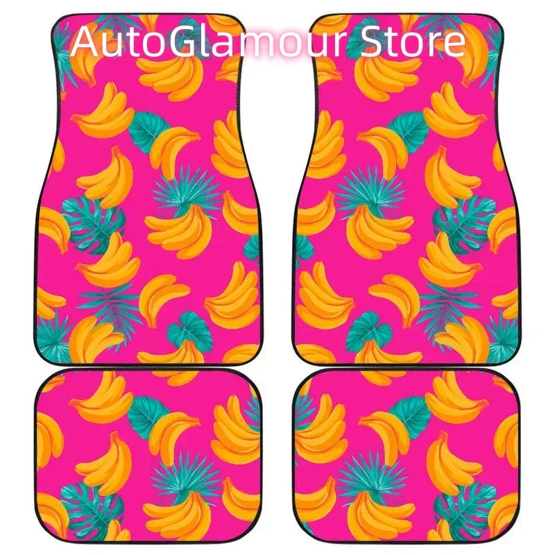 

Розовый тропический банановый узор с принтом спереди и сзади Автомобильные коврики Тяжелый ковер спереди и сзади Полный комплект из 4 предметов в упаковке