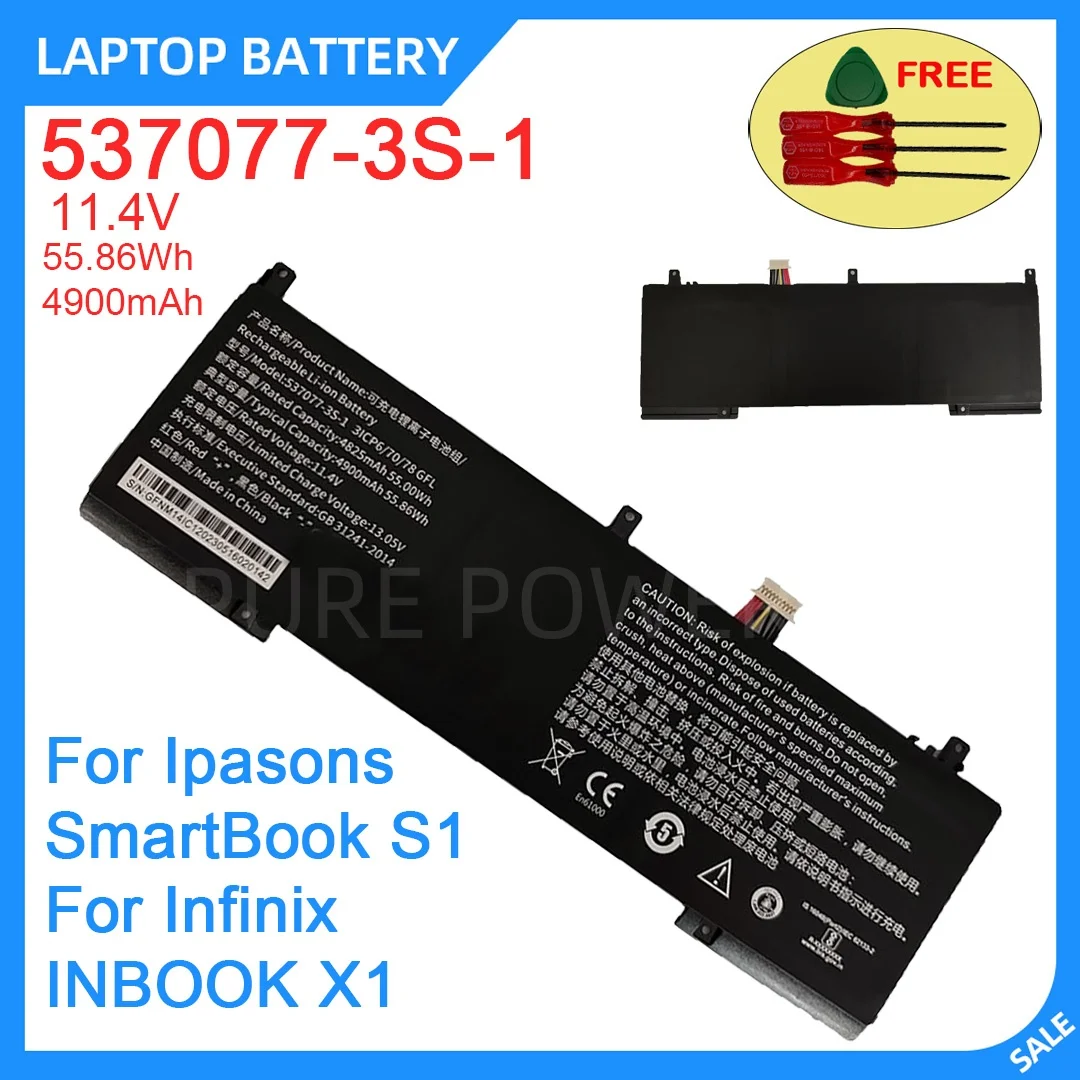 New Laptop Battery 537077-3S-1 11.4V 55.86WH 4900mAh High Quality For Ipasons SmartBook S1 For Infinix INBOOK X1