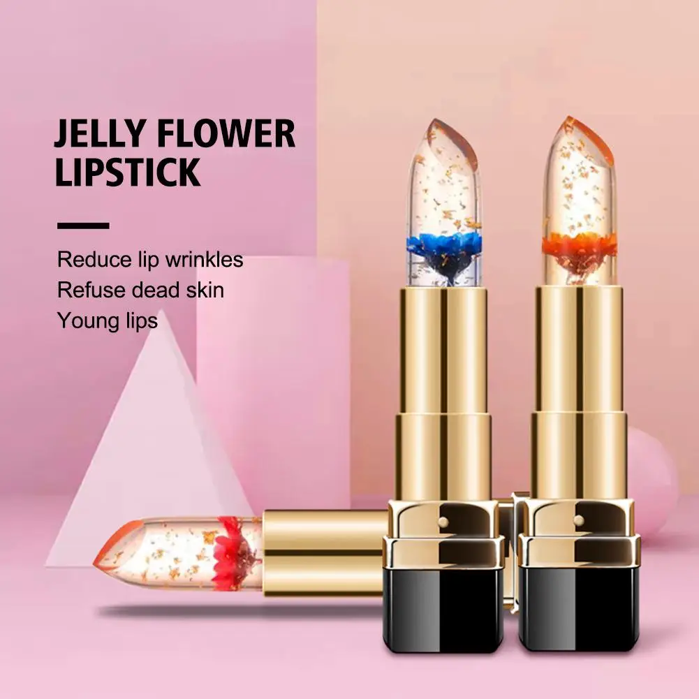 Transparent Jelly Flower Lipstick Temperature Color Lip Balm Gloss Sexy Lip Lipstick Blue Moisturizing Rose Changing Makeup T9O1