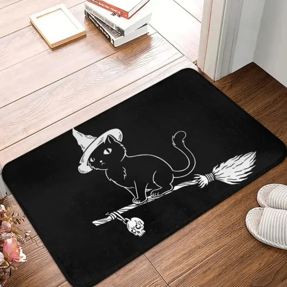 A Witchy Black Cat Ready For Halloween Doormat Entrance Bath Kitchen Floor Door Mats Pet Lovers Living Room Rug Carpet Footpad