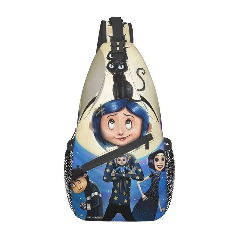 Halloween Horror Movie Coraline Sling Crossbody Backpack Men Custom Chest Shoulder Bag for Cycling Camping Daypack