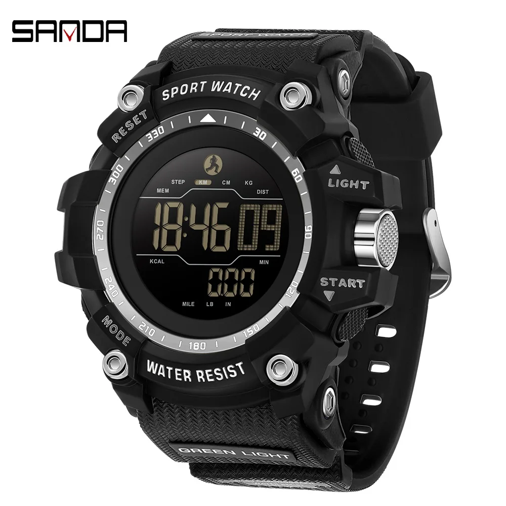 

SANDA брендовые часы с калориями, мужские водонепроницаемые часы с счетчиком пробега, спортивные наручные часы, мужские секундомеры, цифровые светящиеся часы в стиле милитари с датой