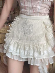 ADAgirl Kawaii Çiçek Nakış Mini Etek Dantel Patchwork A-LINE Lolita Etek Bayan Japon Tarzı Cutecore Yüksek Bel Etekler