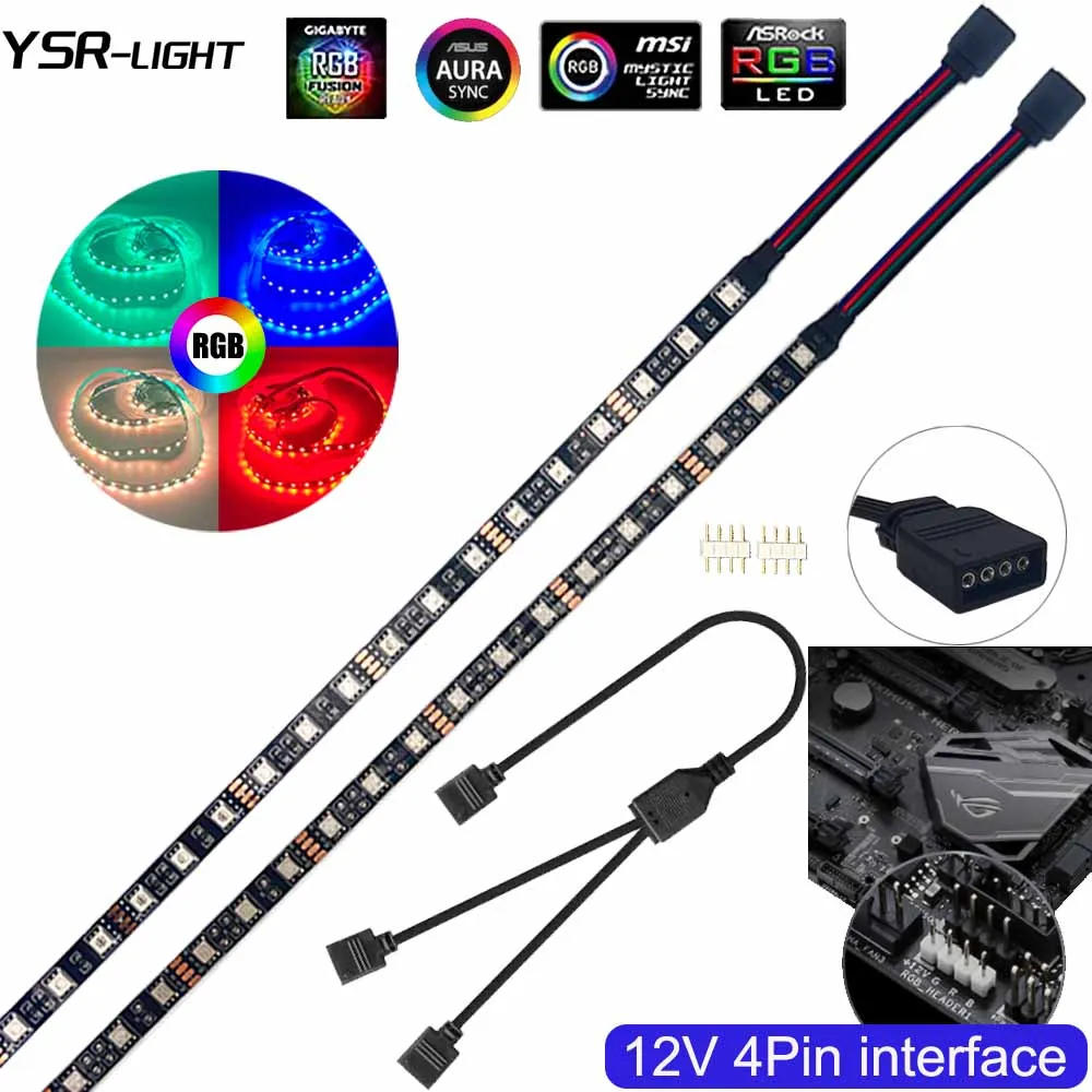 DC12V RGB 5050 LED Strip Light 4-pin RGB-Header do Aura Sync Mainboard Control PC Computer Case Gaming Branch Line 0.5M-2M