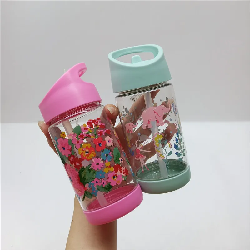

New Cute Little Fresh Floral Children'S Portable Straw Water Cup From The Uk Gifts For Children