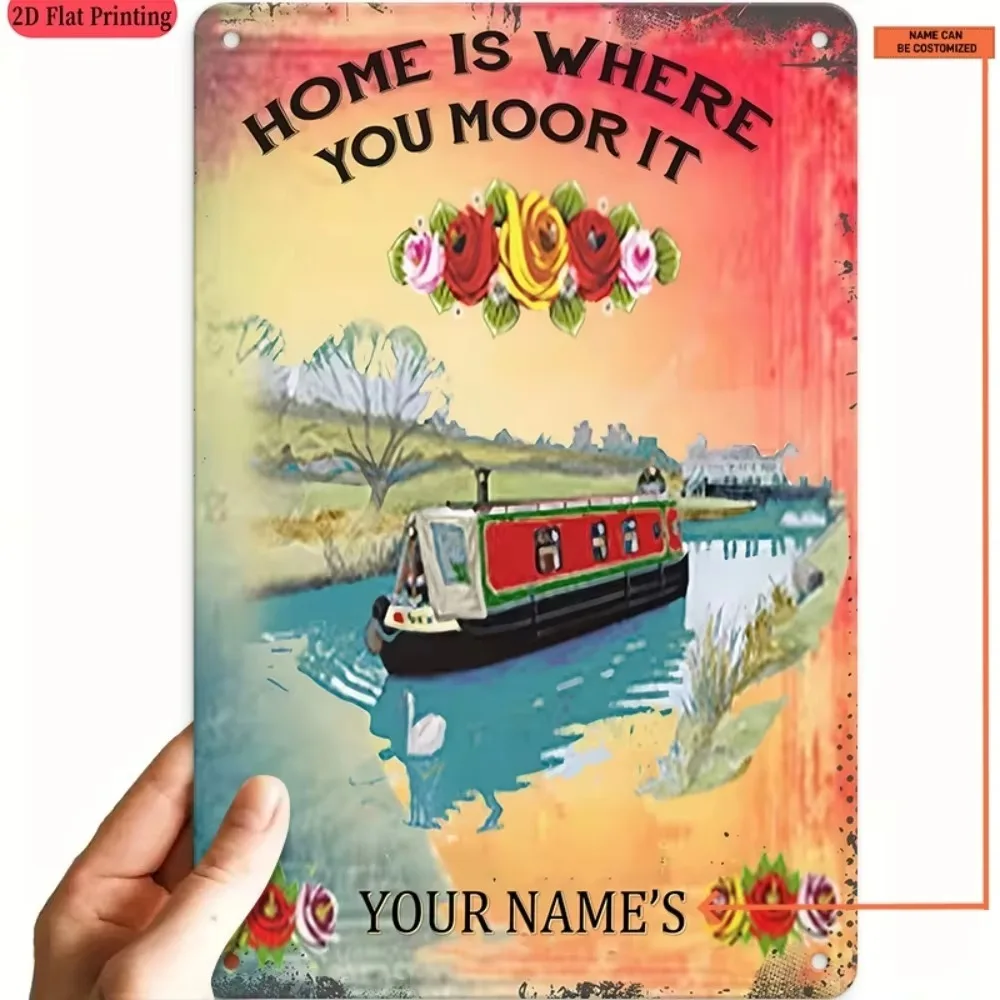 CIFbuy 2D Flat Custom Name Metal Sign, Canal Boat Wall Decor, Only For Decoration