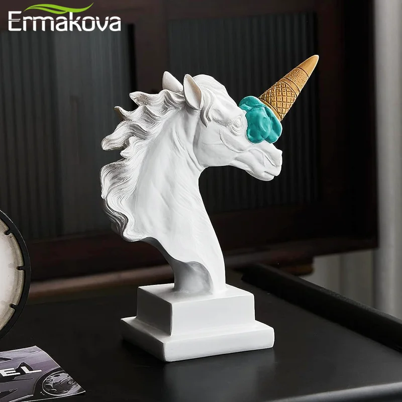 ERMAKOVA European Modern Decoration Ice Cream Smashing Horse Head Sculpture Resin Animal Statue Figurine Home Desktop Decor