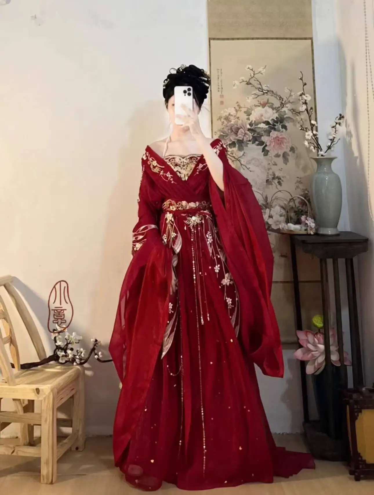 2025 hot Guofeng Goddess Of Flowers Red Heavy Industry Embroidery Trailing New Wei Jin Nan The Northern Dynasties Hanfu Women - view 3