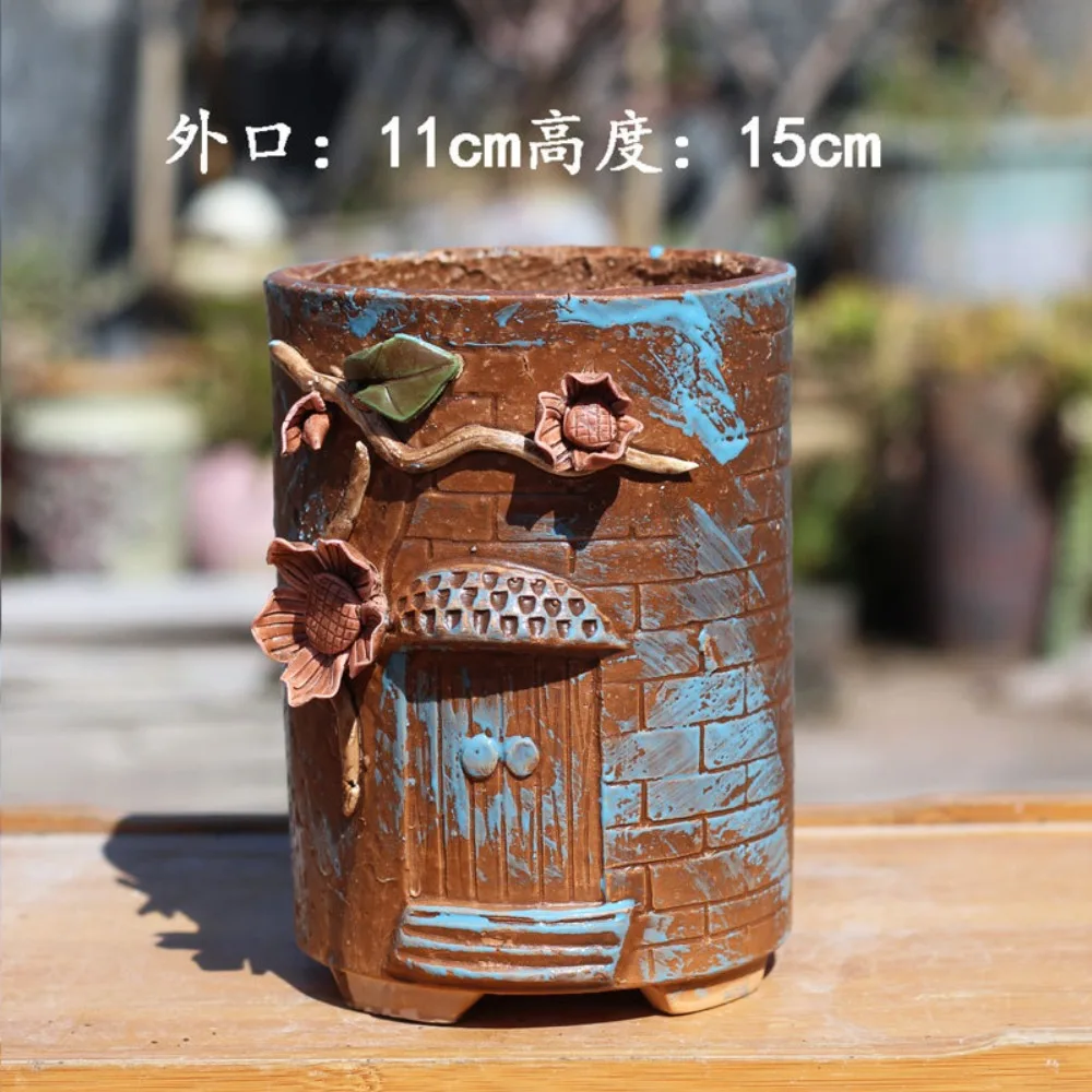 New hand-squeezed flower Maifanshi flower  house modeling master  large old pile breathable coarse pottery pot