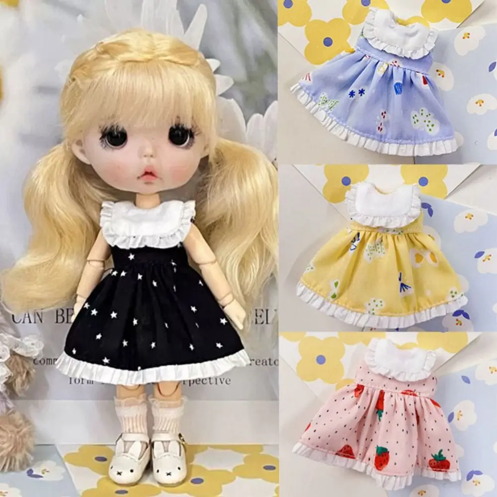 Handmade Printed Dresses For 1/11 OB11 Dolls Sleeveless Outfits Dresses Fashion Doll Clothes Skirt For 1/12 BJD Dolls Clothes