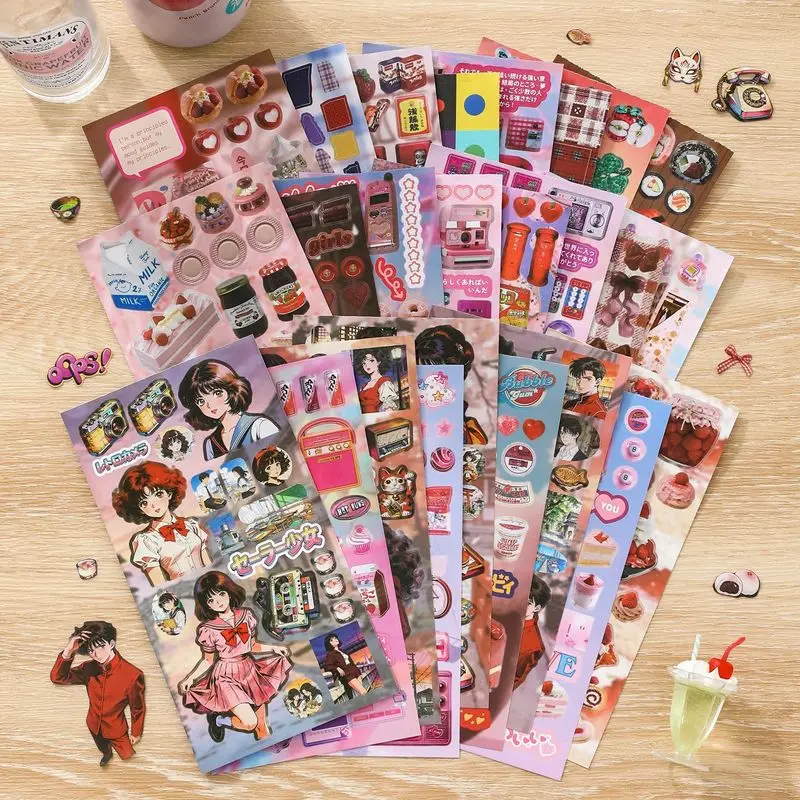 25Pcs Japanese Showa Retro Decor Stickers,Coated Paper Nostalgic Daily Pattern Decals for Junk Journal Supplies